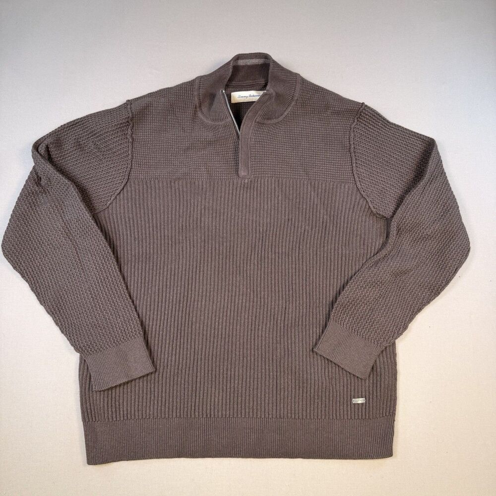 Tommy Bahama Knit Sweater 1/4 Quarter Zip Men’s XL Brown Cashmere Blend